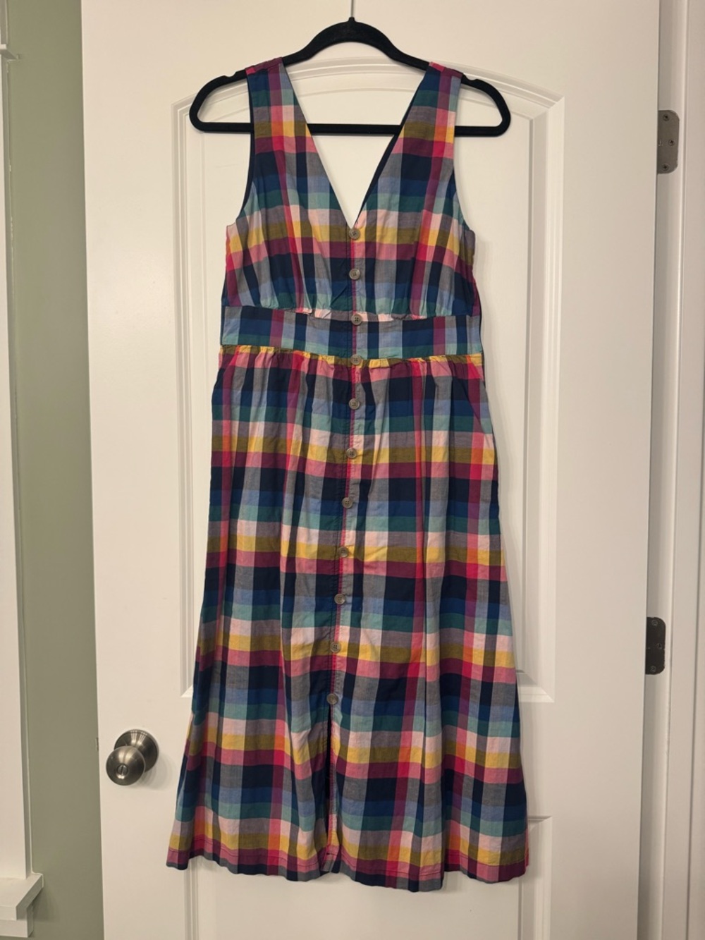 J. Crew Multicolor Plaid Midi Button-Front Dress